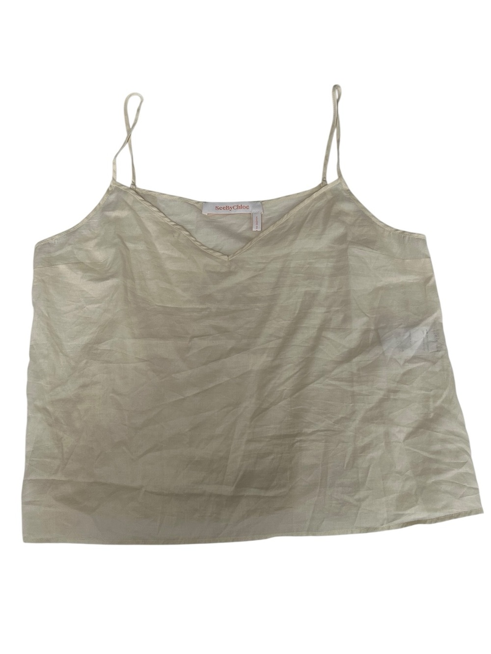 See By Chloe Pale Cream Silk-Blend Spaghetti Strap Camisole Top